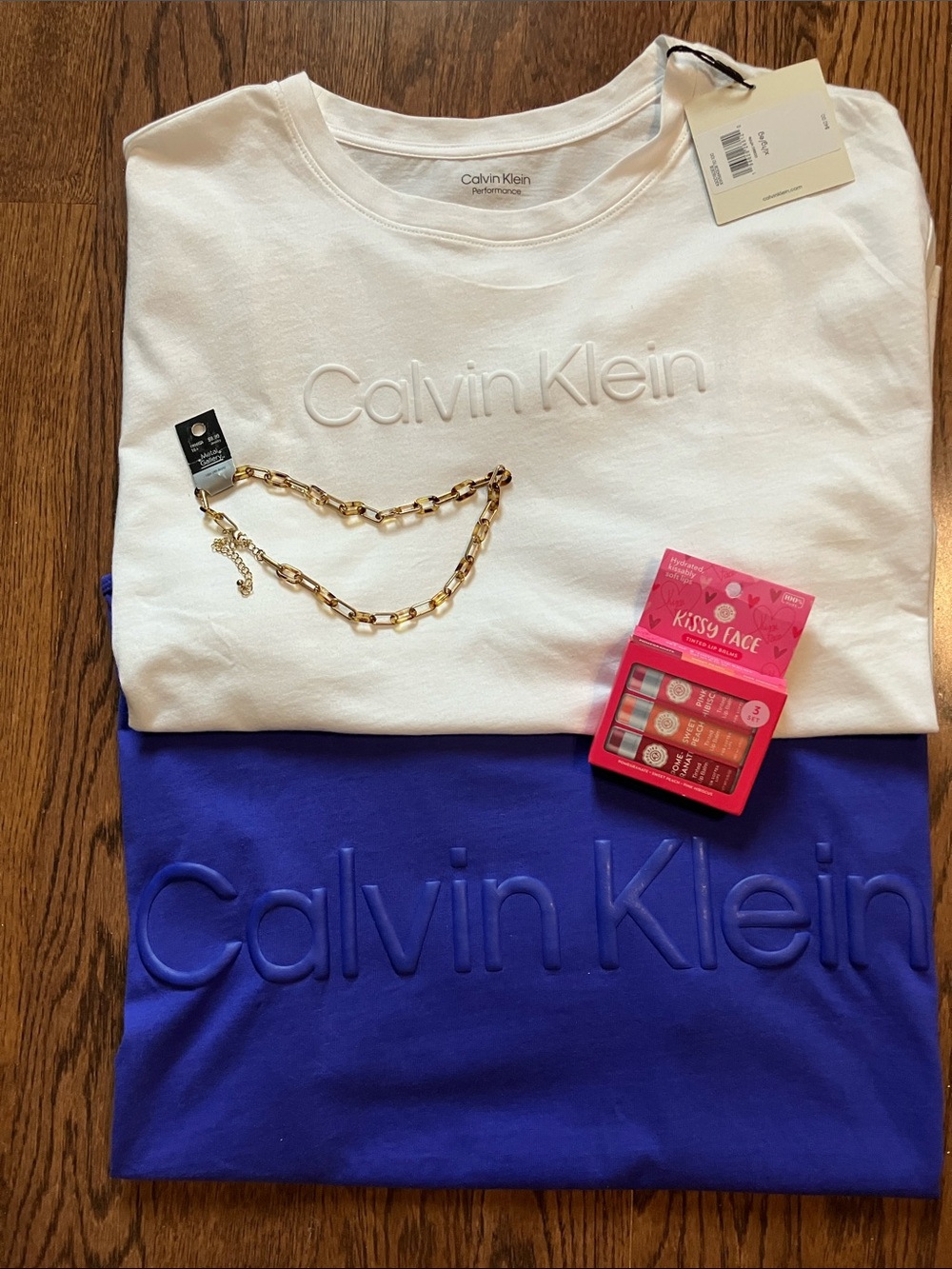 Calvin Klein Crewneck Tee Duo in Royal Blue & White w FREE lip balm & necklace!!